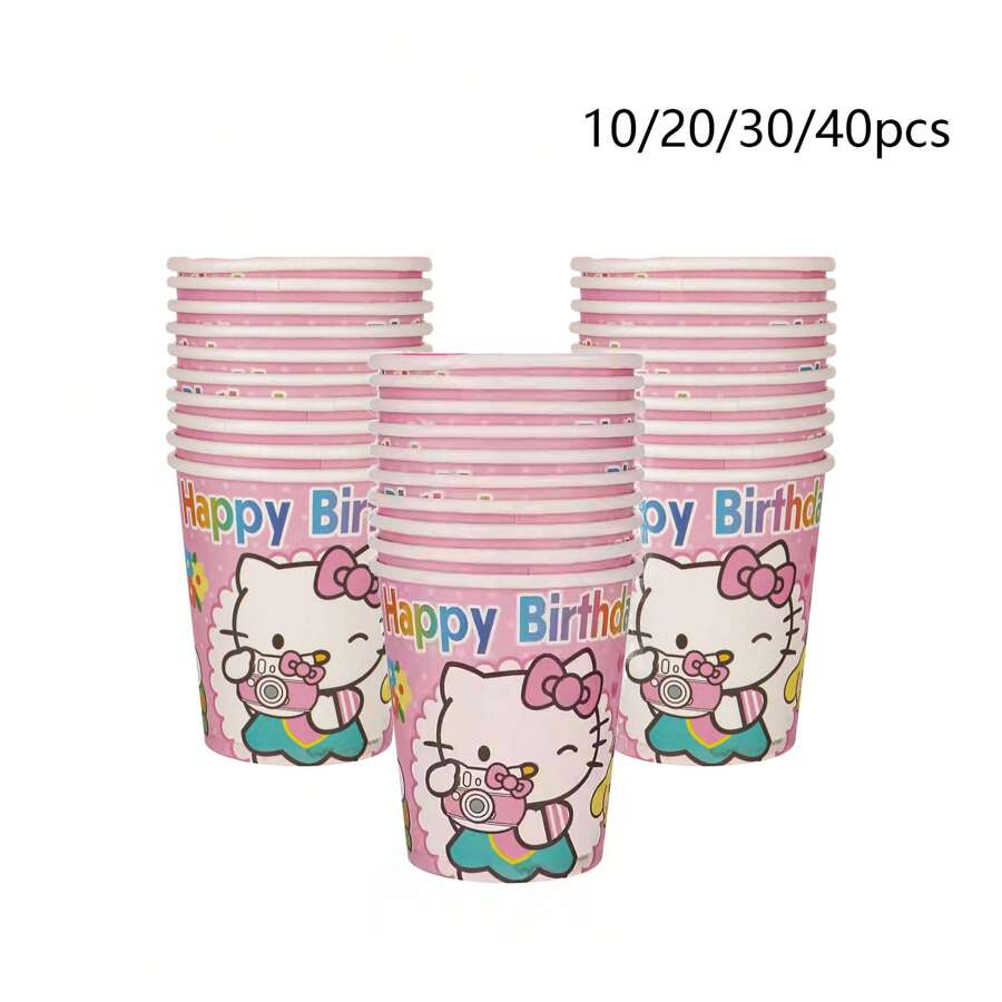 Sanrio 10/20/30/40pcs Sanrio Hello Kitty Party Supplies,Paper Cups For Hello Kitty Birthday Party Decorations,Hello Kitty Birthday Party Decorations