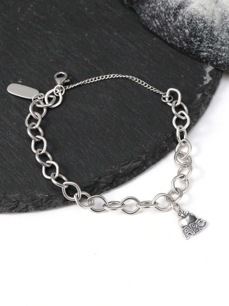 1 pieza Único y sencillo collar con colgante de plata de ley 925 con dije en forma de manzana "ABC" para hacer manualidades, joya fina para mujeres como regalo