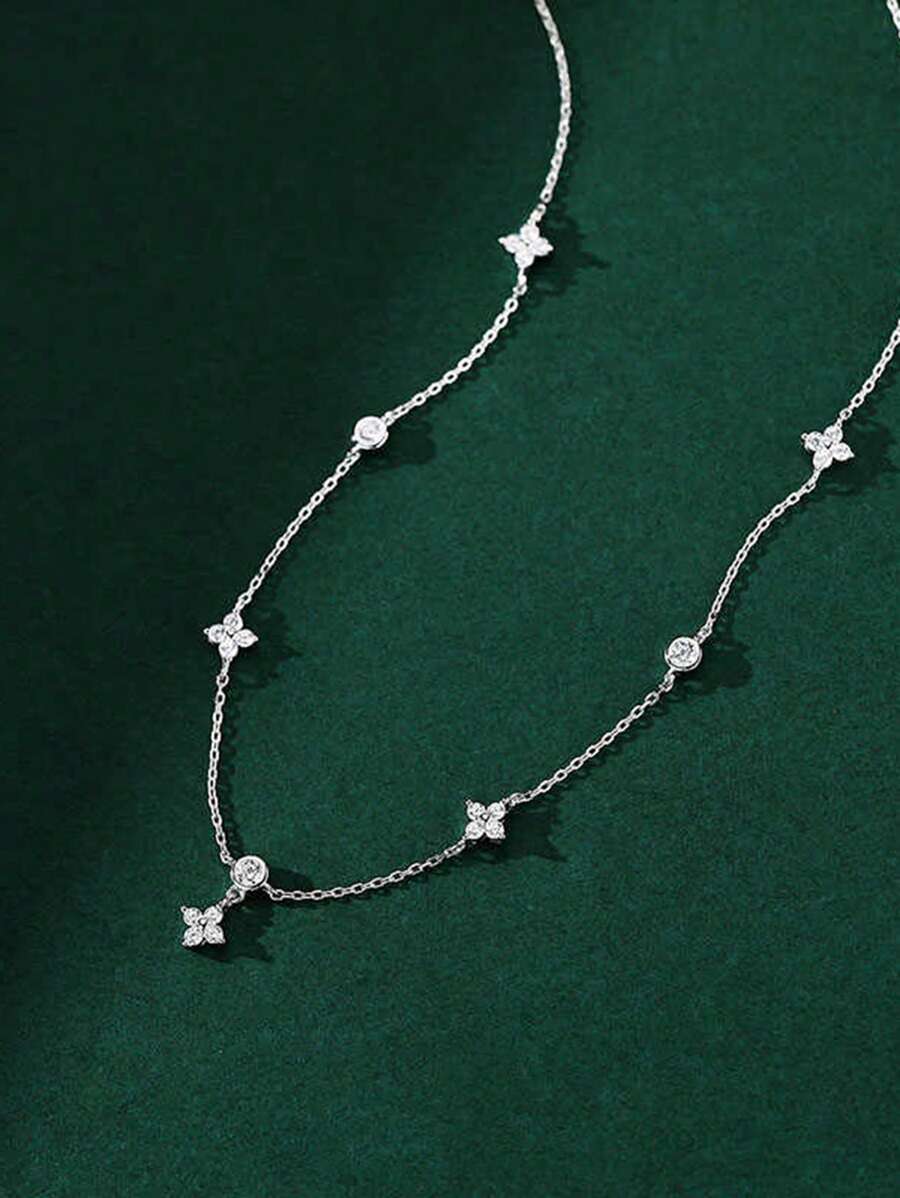 1pc Women's Lucky Four-Leaf Clover Necklace, Fashion Luxury Elegant Romantic Unique Small-Brand Design Delicate Choker Suitable For Daily Wear, Party And Gathering