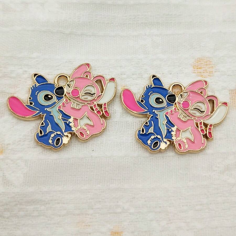 5/10 piezas de accesorios de joyería con dijes de personajes de Disney de esmalte chapados en oro de metal de aleación para manualidades y creación de joyas