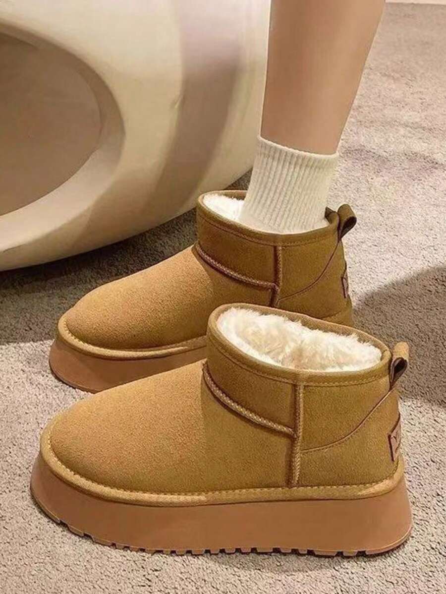 Botas de nieve cortas, de unicolor, antideslizantes, con suela gruesa, calientes, de fácil puesta, cómodas y versátiles