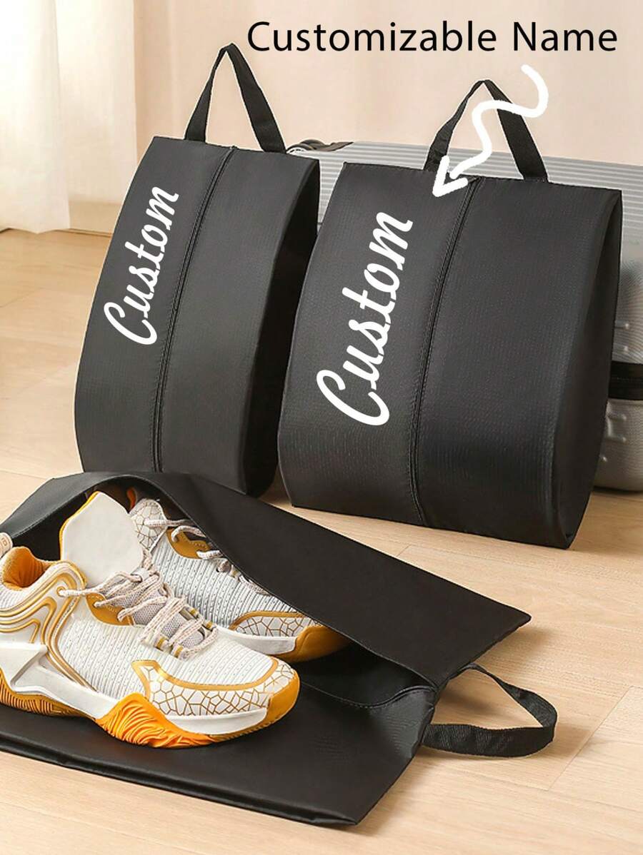 1 pièce/5 pièces Sac de rangement pour chaussures de voyage personnalisable en toile Oxford, pochette de rangement personnalisée avec nom, sac fourre-tout pour chaussures résistant à l'eau et portable, cube de rangement pliable, adapté pour les voyages, la maison, la rentrée des classes