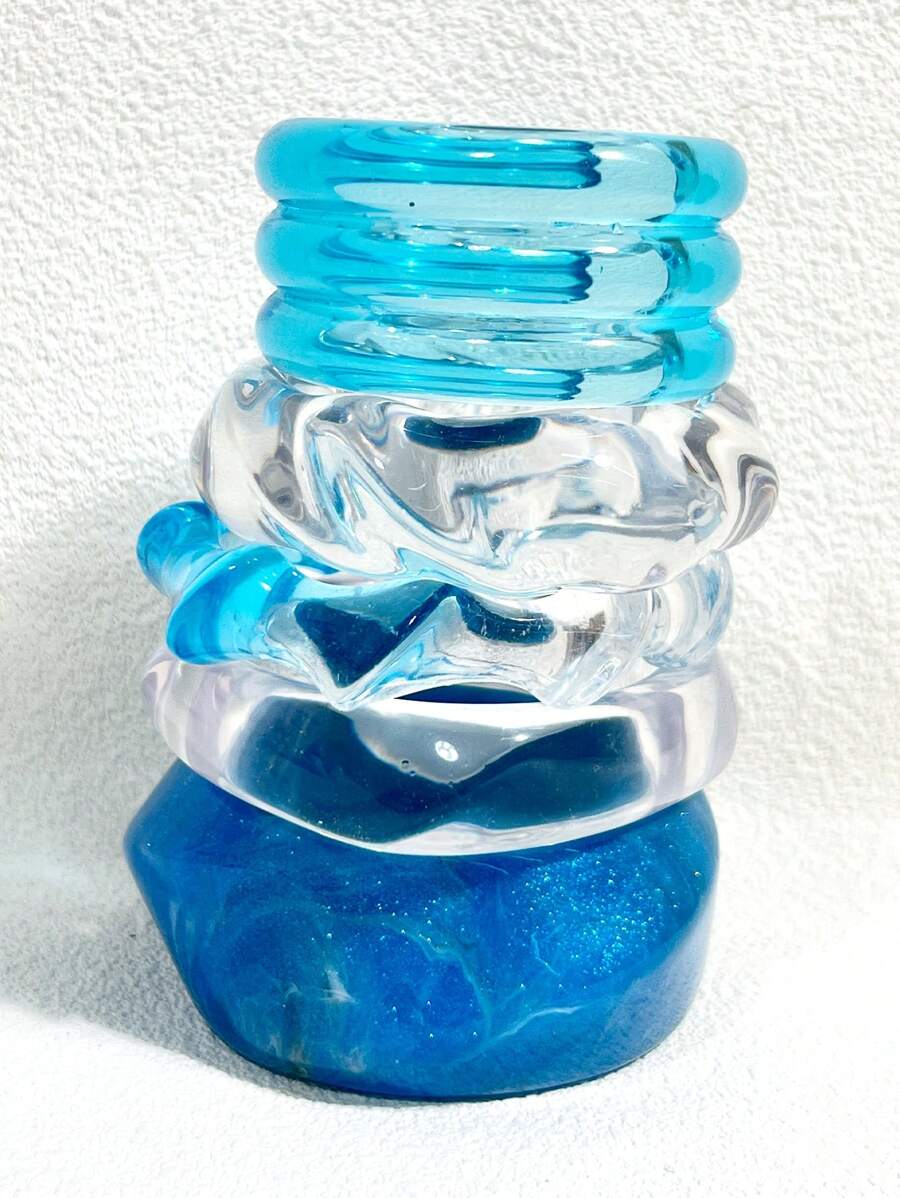 1 Stück Sommer Azur Glitzer Harz Armreif Set, transparentes Farbblockdesign, geeignet für den täglichen Gebrauch von Frauen, Strand, Resort