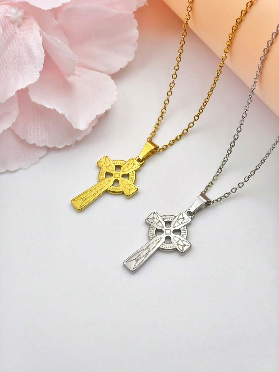 1 piĂšce Pendentif croix texturĂ© avec nĆud celtique en acier de titane, accessoire unisexe pour tous les jours