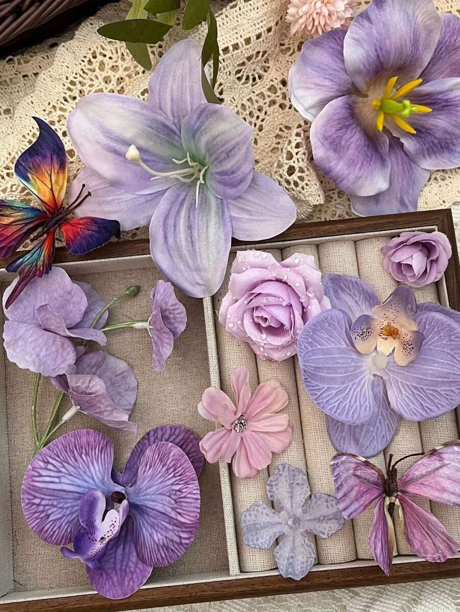 80 Stücke künstliche Simulation lila Blütenköpfe Blumenset, DIY Dekozubehör, bunte künstliche Blumen, geeignet für Hochzeitsfeier Heimdekoration