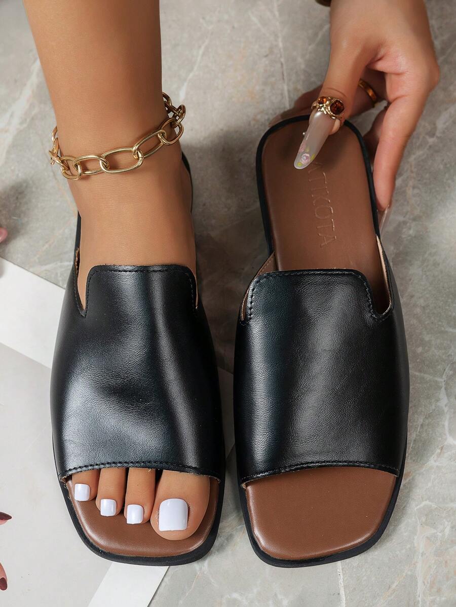 Sandales plates d'été à la mode pour femme, Nouvelle ouverture sur les orteils, Noir/Beige/Kaki, Bout carré, Style bohème élégant, Glissière confortable, Polyvalent