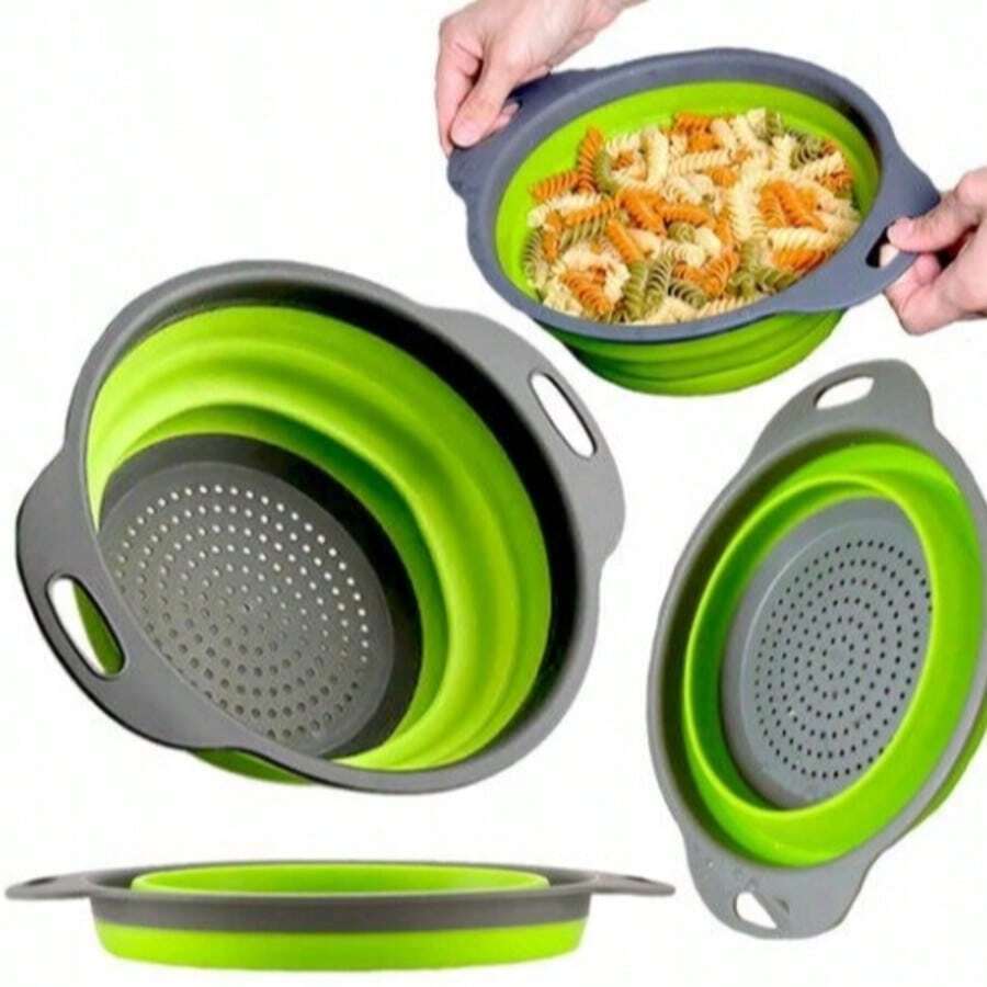 Colador plegable, colador plegable de silicona con asas de plástico, colador de cocina plegable para drenar pastas, frutas, verduras, coladores de silicona y coladores de alimentos, cestas de drenaje de filtro plegables, colador de cocina para lavar platos.