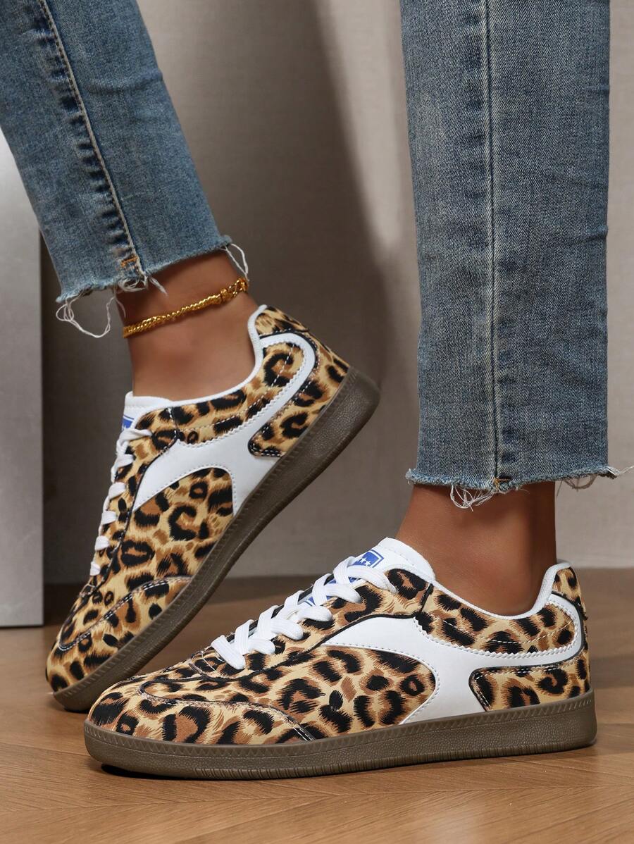 Nuove scarpe da donna piatte con lacci e stampa leopardata, adatte per feste, uso quotidiano, casual, moda sportiva, all'aperto, comodi, scarpe neutre per coppie