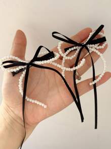 Black Ribbon Pearl Bow