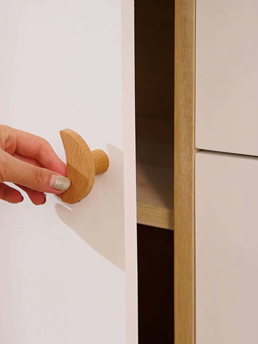 1pc Cute Wooden Cabinet Door Handles - Polished Finish, Star & Moon Design For Youngsters' Room Wardrobe And Drawer Pulls, Wooden Star Moon Kitten Animal Design Cabinet Handles, Suitable For Children's Room Cute Dresser Closet Cabinet Drawer Handle Baby Home Creative Drawer Handles Pulls
