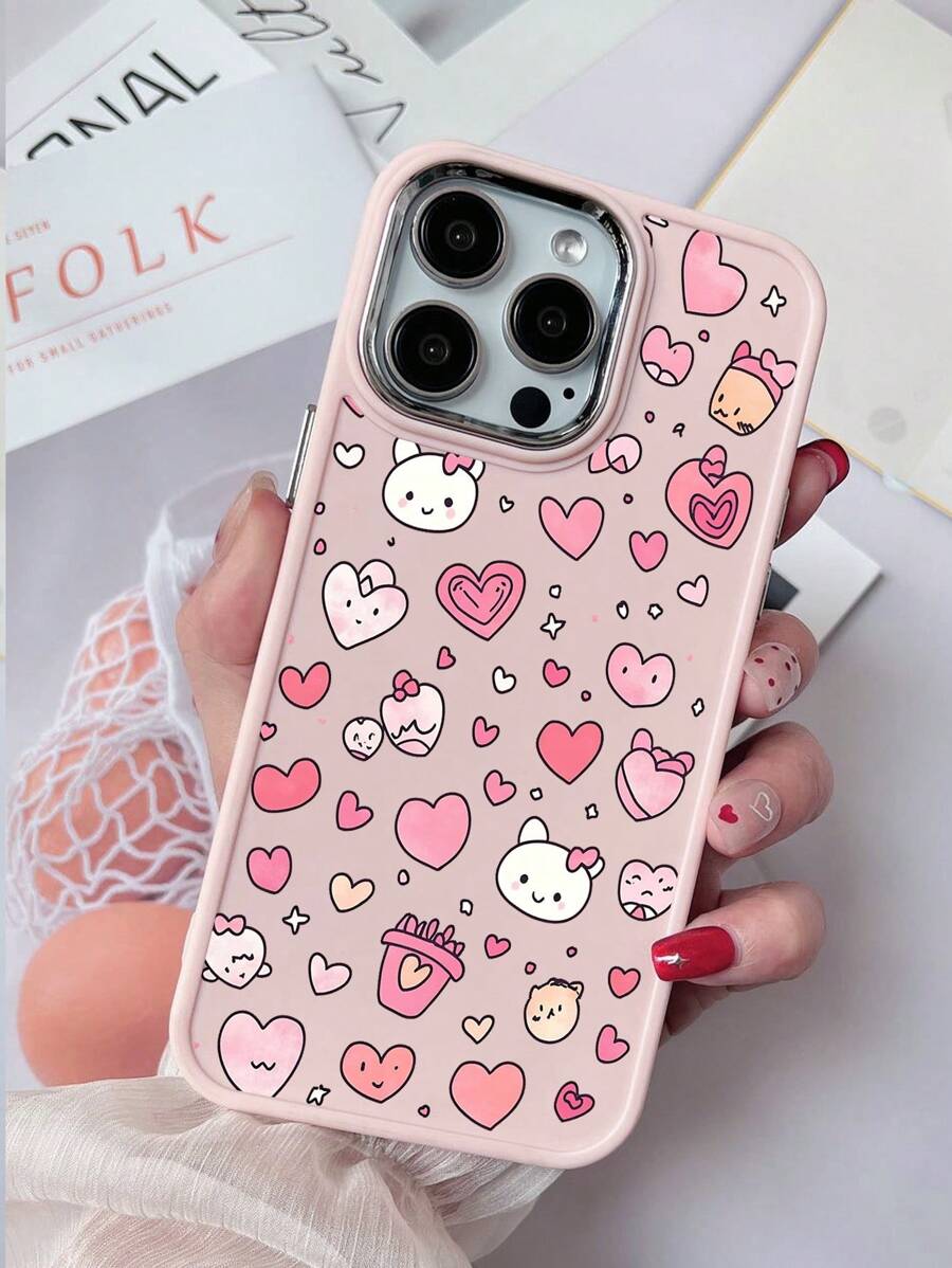 1 pieza Funda de teléfono con marco de metal, rosa mate, TPU resistente a golpes y antihuellas, pintada con corazón, compatible con iPhone 7G/8PLUS/X/XR/XS MAX/11/12/13/14 PRO/15 Pro Max