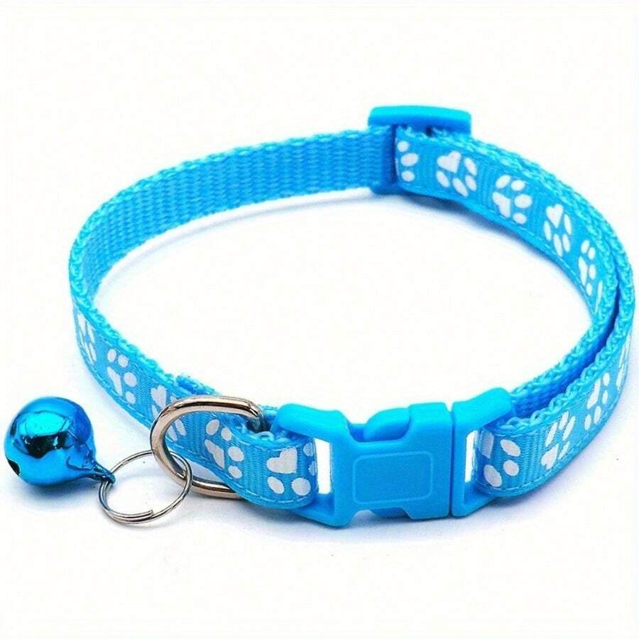 1Pc Adjustable Pet Collar With Bell For Small Dogs And Cats - Stylish Footprint Design For Added Security And Visibility