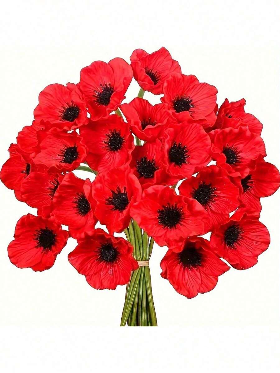 9Pcs Artificial Poppy Flowers, Red Artificial Poppy PU Fake Flowers, Red Fake Wild Flowers, Home Decoration Table Centerpiece Flower Arrangementfor DIY Handmade Office Flower Arrangement Wedding Photography Party Home Decoration Gift