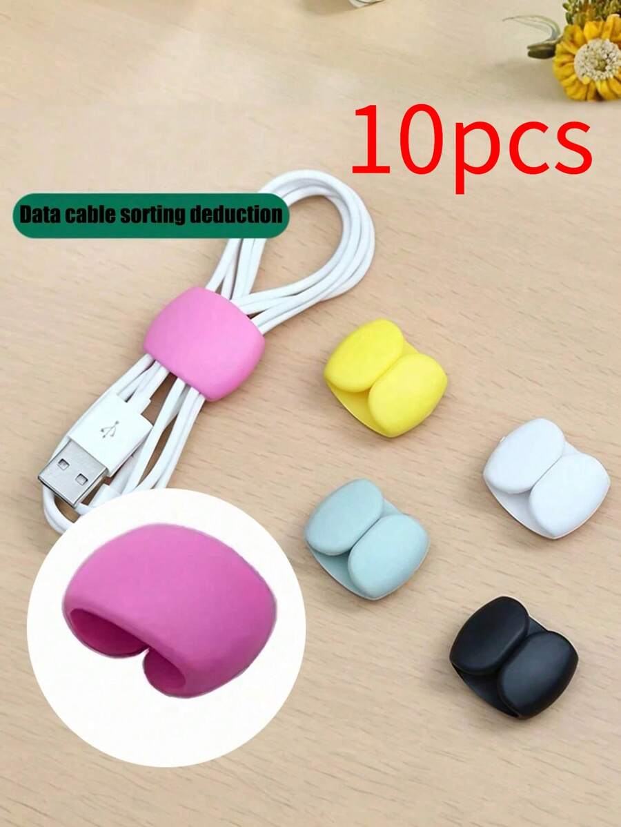 10pcs/5pcs New Fashionable Cartoon Mixed Color Cable Winders, Suitable For Earphones, Power Cords, Data Cables Home And Office Desk Organizer, Necessary Travel Organizer For Women