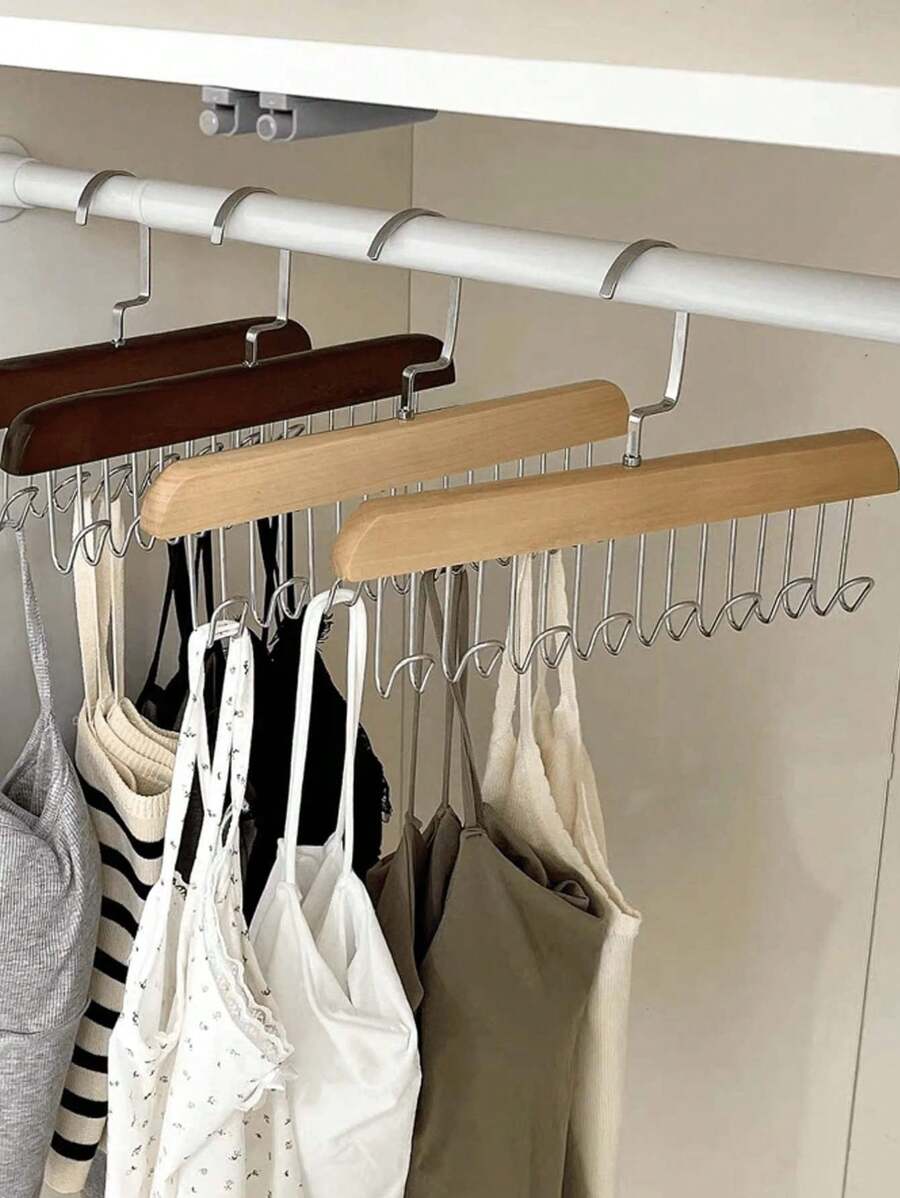 3/1PC Multi-Functional Wooden Coat Hooks, Coat Rack, Closet Organizer, 8 Hooks, 360 Degree Rotating Angle, Space Saving Bra Hook, Storage For Hanging Clothes Like Tops, Underwear, Bras, Breastplates, Hats, Ties, Strap,Vest,Etc.Traceless Clothes Drying Rack