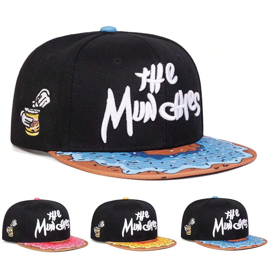 1pc Men's "The Munchies" Embroidered Text Snapback Hat, Fashionable Street Hip-Hop Cap For Outdoor, Casual, Travel, Beach, Spring/Autumn
