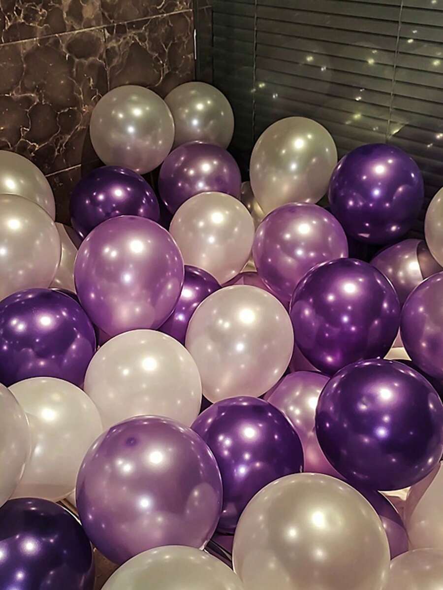 30pcs Purple & White Latex Balloon Party Decorations Set, Suitable For Birthday, Wedding, Graduation, Back To School Events