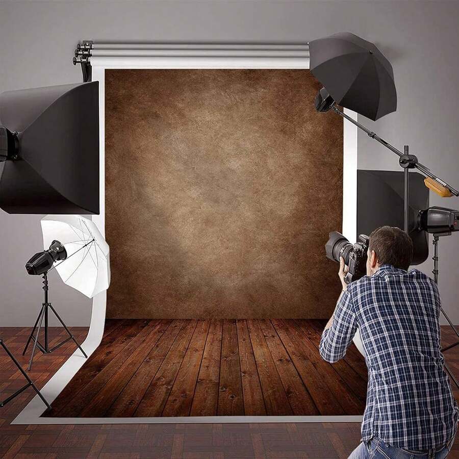 Sfondo fotografico in vinile morbido di 150x210 cm con muro marrone e pavimento in legno per servizi fotografici di neonati, ritratti astratti e accessori per fotografi
