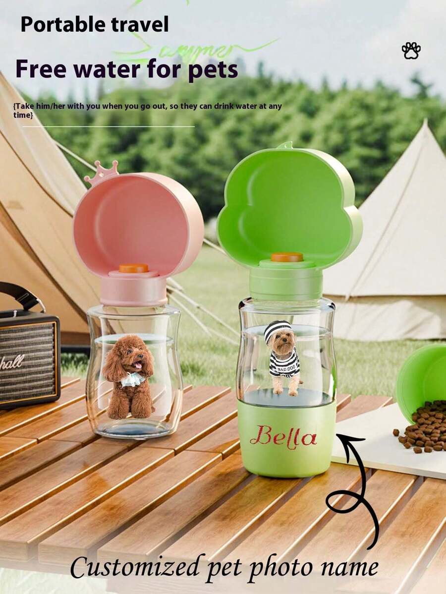 Customized Dog Water Bottle, Personalized With Photo & Name, Portable Pet Water Feeder With Leak-Proof Bowl, Suitable For Outdoor Walking, Hiking, Travel, 20oz Capacity For Small To Large Dogs & Cats