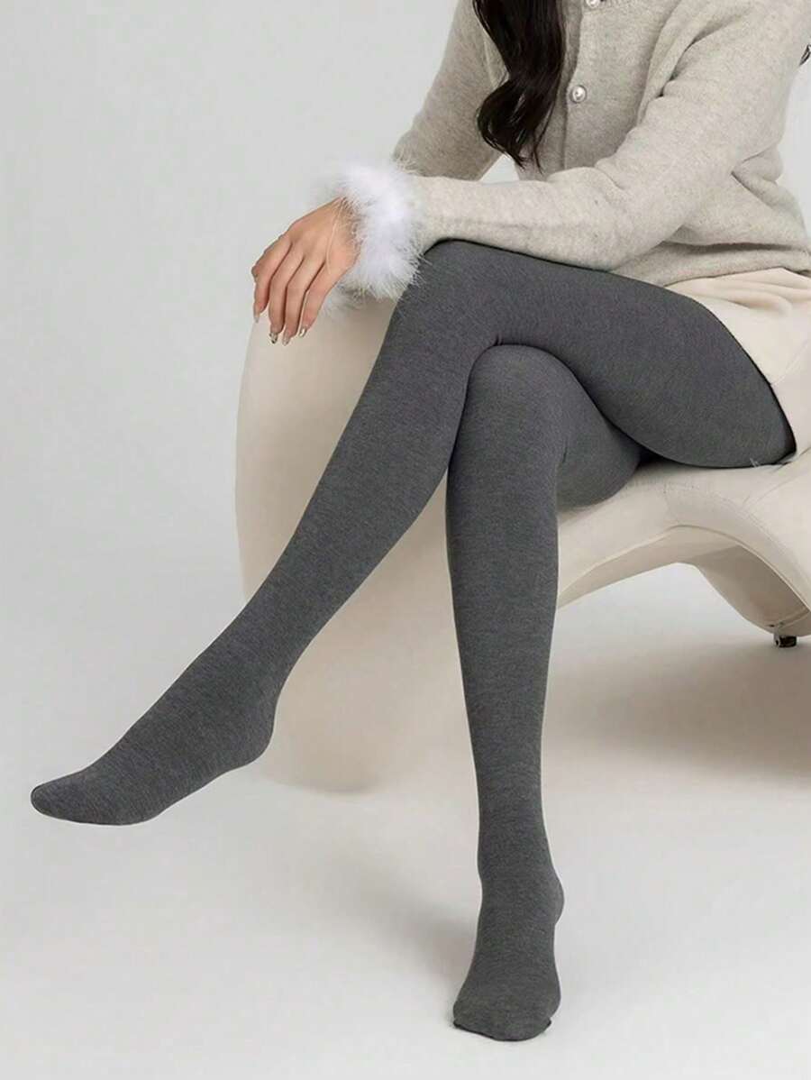 1 Pair Women's Solid Dark Gray Tight Stirrup Tights, Simple & Elegant, Versatile, Suitable For Spring & Autumn