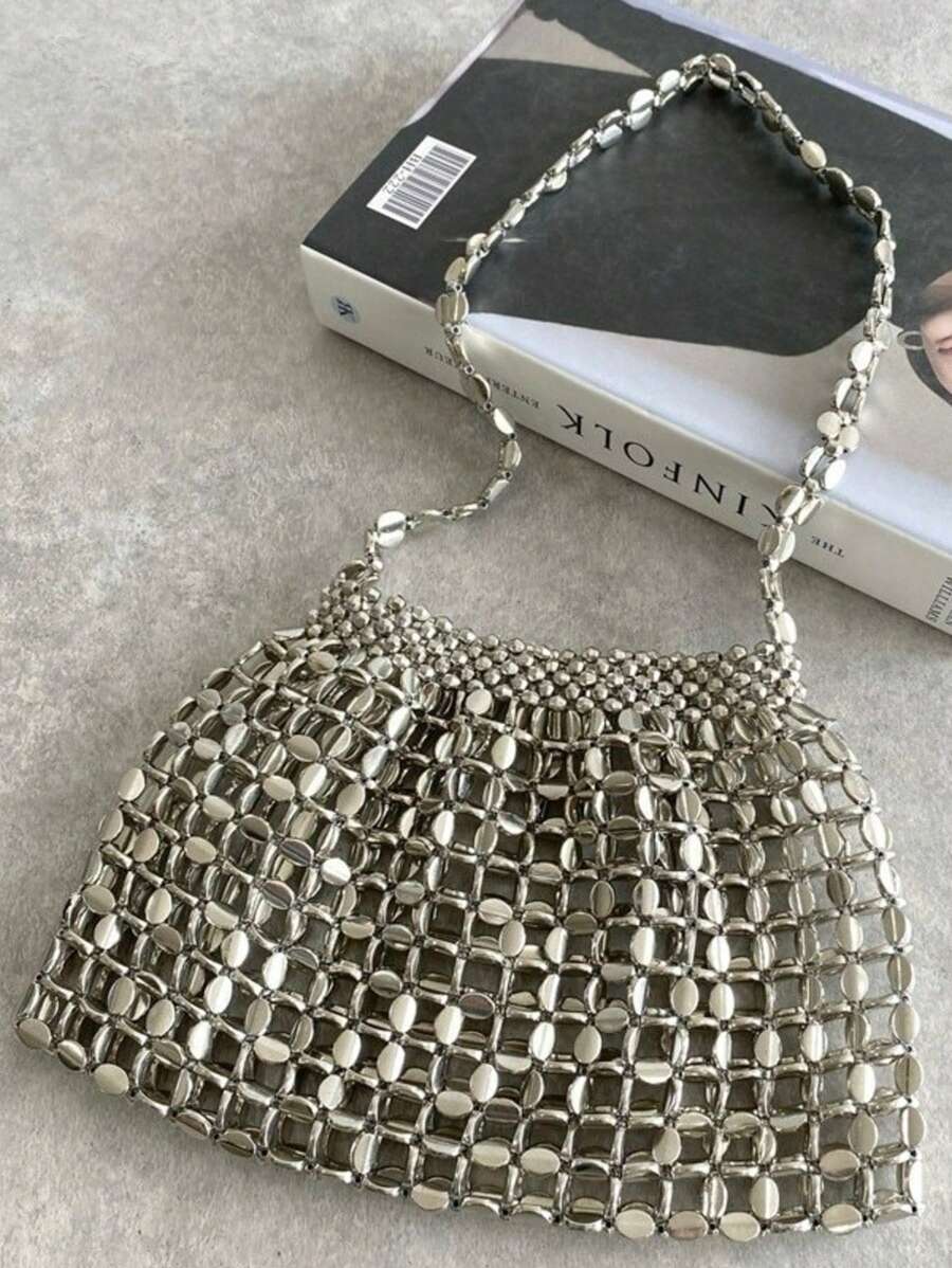 1 pièce Sac à dos en métal fait main avec perles, design élégant pour femmes. Sac à bandoulière mode ajouré, sac à main de soirée. Convient pour le mariage, la fête, le festival, les sorties et la tenue quotidienne