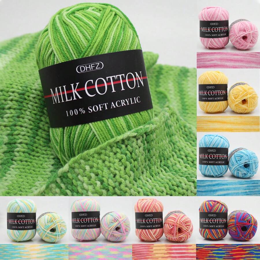 1 rouleau de 50g de fils de lait doux 3 plis, fils de chenille doux à dégradé de couleurs, convient pour les écharpes, couvertures, poupées et autres projets de tricot (style d'emballage extérieur aléatoire)