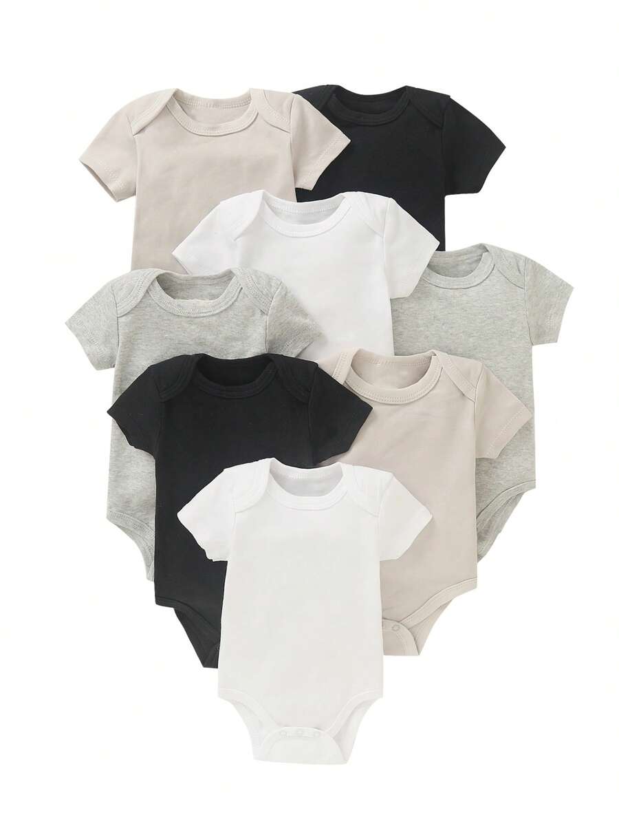 Body para bebê de cor sólida com 8 peças/pacote, design simples para bebês