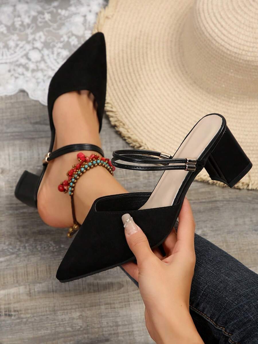 Tacones altos de punta elegantes para mujer, bombas de tacón con cordones cruzados y punta abierta, zapatos de fiesta de moda, adecuados para uso casual y de noche