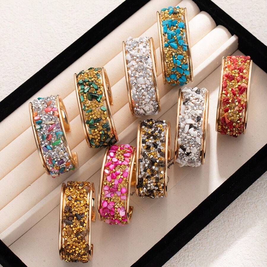 1pc Stainless Steel 18K Colored Crystal Bangle Bracelet For Women, Fashionable European & American Style Suitable For Party, Date, Office Wear