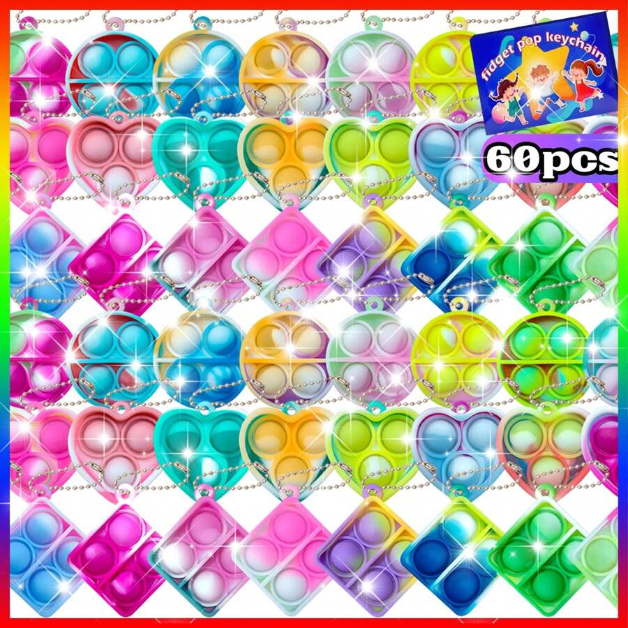 60 piezas Mini Pop Fidget Llavero, juguetes fidget mini en bulk, regalos de fiesta para niños de 3 a 8 años, premios de clase para niños de 8 a 12 años, regalos de fiesta de Pascua, 3 formas de mini juguetes llavero Pop, pequeños premios de clase para niños, regalos de fin de año escolar para estudiantes, relleno de bolsas de fiesta para niños, juguetes de cumpleaños (3 formas mezcladas, color y estilo aleatorios)