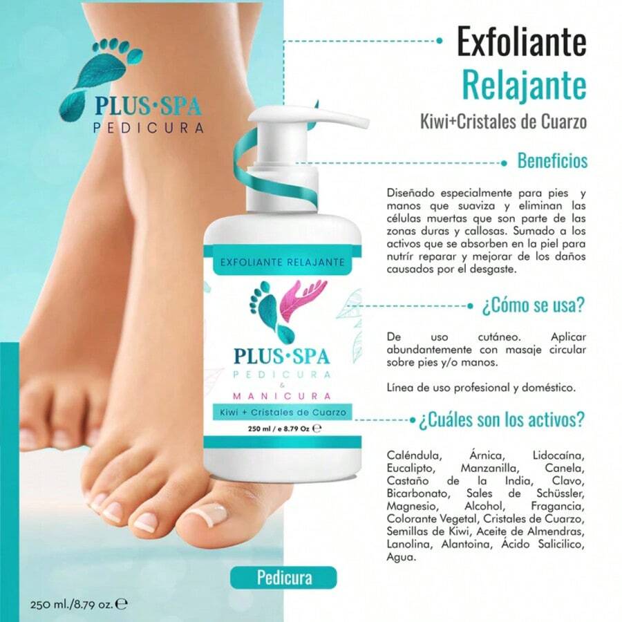 CLINICELL SPA PLUS•SPA | Exfoliante Relajante de Kiwi + Cristales de Cuarzo para Pedicura y Manicura - 250 ml