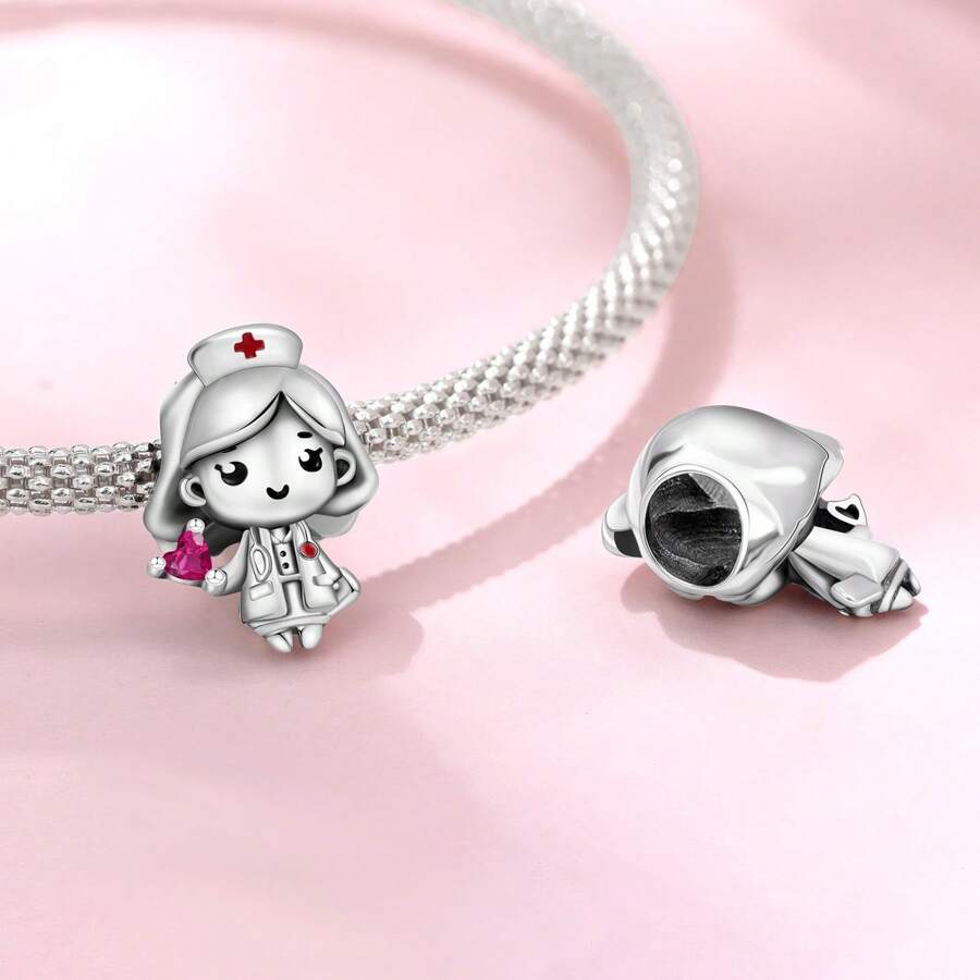 1 pieza Colgante plateado en plata con diseños de autocaravana rosa, estrella azul, cuentas con forma de corazón y enfermera, accesorio de manualidades DIY, joyería artesanal, apto para uso diario y fiestas