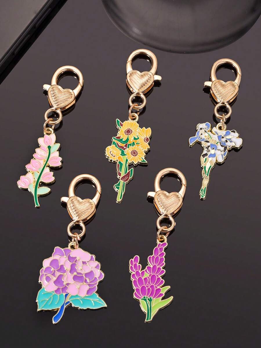5pcs Cute Enamel Purple Rose Flower Keychains, Bag Charms Keychain Accessories, Suitable For Graduation, Holidays, Birthdays And Best Friend Gifts