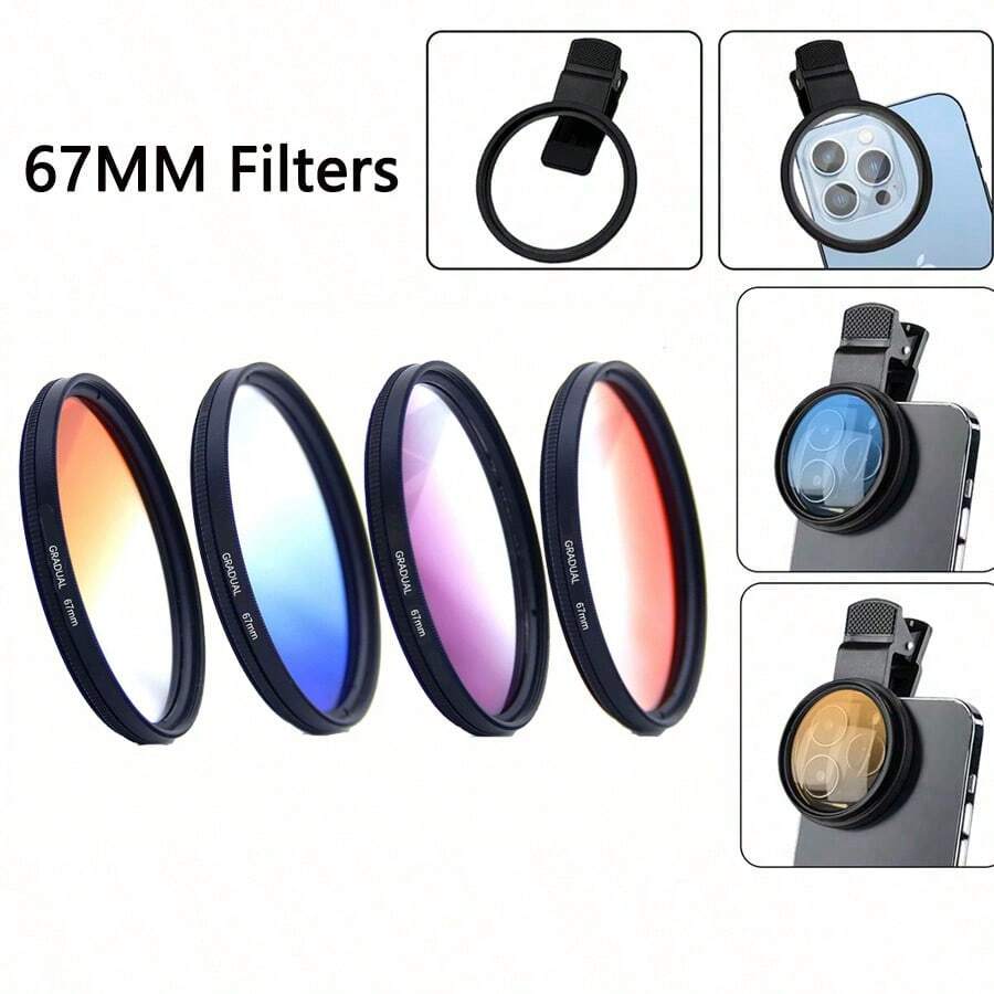 67mm Camera Lens Polarizing Filter Gradient Color Phone Filter Phone Lens Filter Clip Compatible With Iphone Android Phone For Summer Vacation, Travel, Creative Photography Phone Accessories