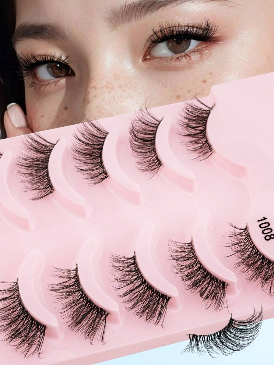 5 Pairs Of Natural Criss-Cross Transparent Stem Semi-Transparent False Eyelashes, Fluffy And Curly, Messy And Reusable, Suitable For Women's Daily And Party Eye Makeup, Elongating The Outer Corner Of The Eyes