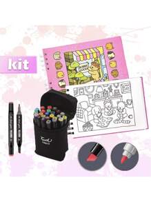 Livro rosa + caneta 24 cores