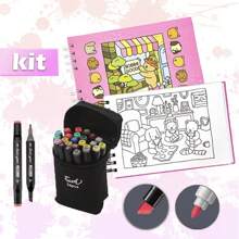 Livro rosa + caneta 24 cores