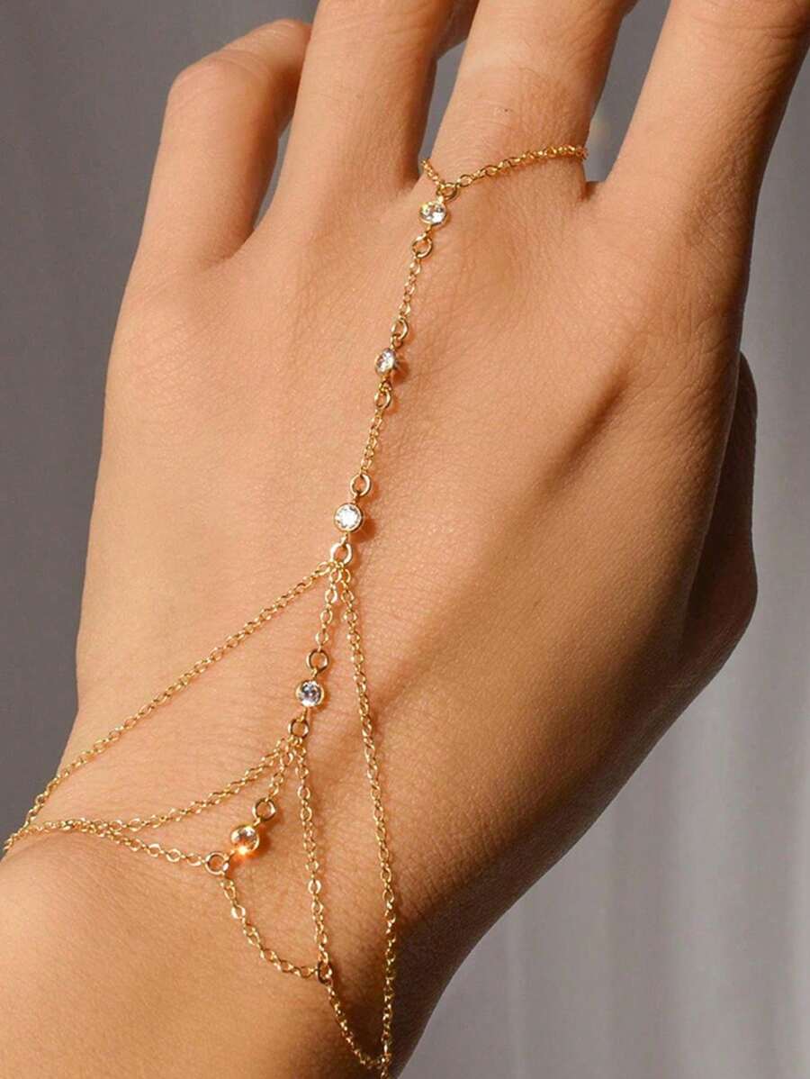 1 pezzo Braccialetto versatile con diamanti incastonati, catena minimalista in metallo per dita
