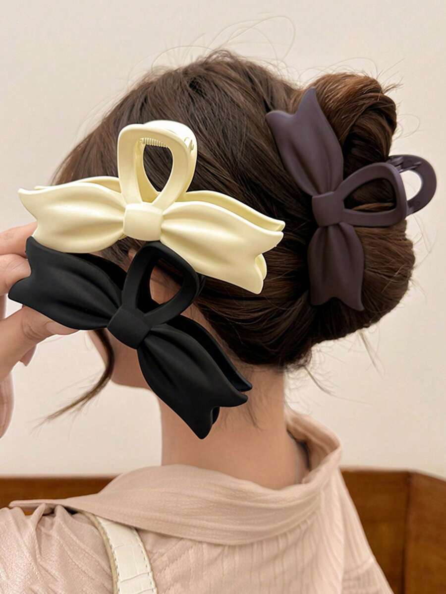 3pcs Women Minimalist Matte Bowknot Solid Hair Clips, Elegant Versatile For Daily Wear, Casual Party, Commute, Vacation, Hairstyling, Face Wash, Shower, Makeup Summer Hair Claws Claw Clips Hair Jaw Clip Hair Clamps Hair Clutch Hair Catcher Clip