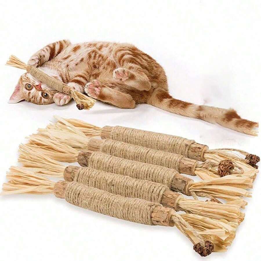 3pcs Natural Cat Teeth Grinding Stick Toy - Cat Toy, Self-Entertained, Bite-Resistant, Cat Ball, Cat Feather Teaser Wand, Cat Supplies Cats Essential, Teeth Grinding, Biting, Cleaning Toy, Self-Entertaining, Feather Stick Cat Toy