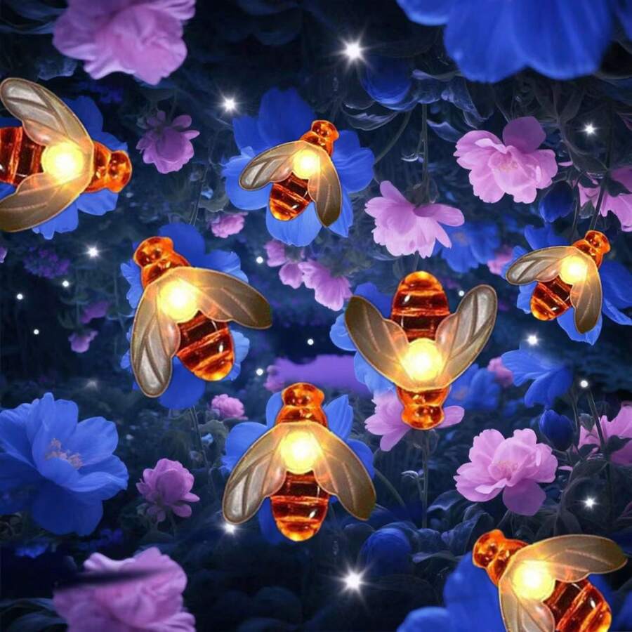 Articolo molto venduto, Stringa luminosa LED, ad energia solare, per uso esterno, impermeabile, a forma di piccola ape, per la decorazione del cortile, con luci colorate