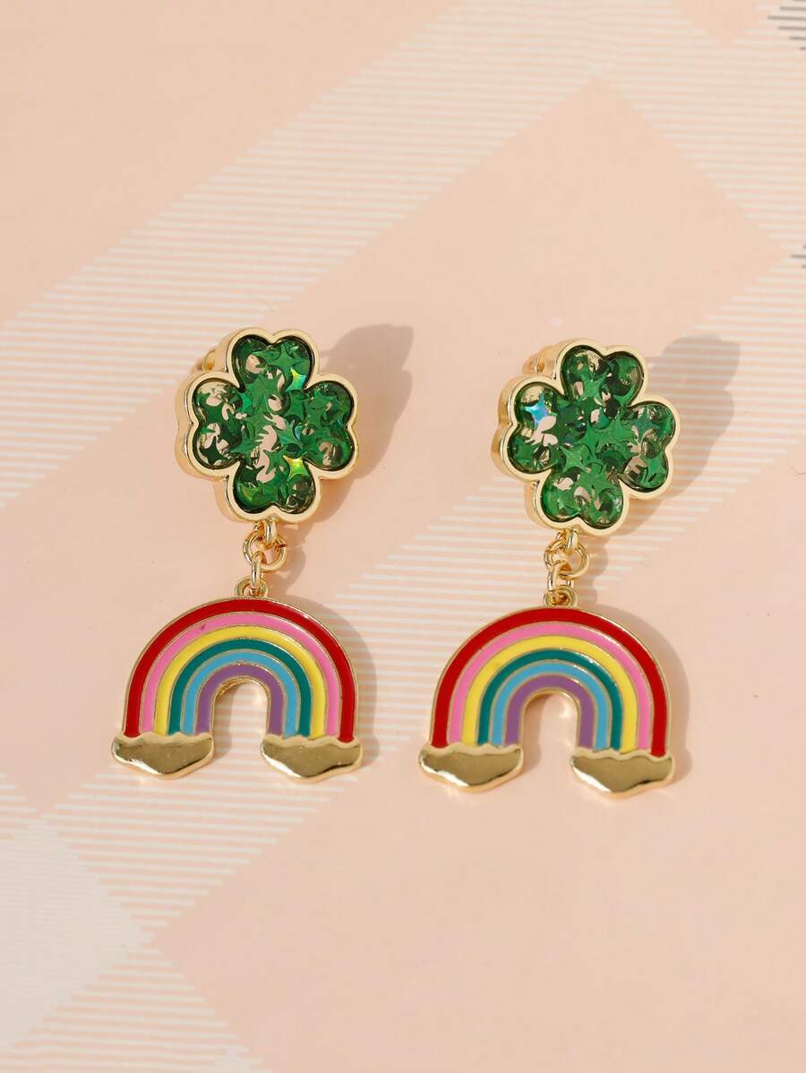 1 par de aretes de tachuela con forma de arcoíris, artísticos y lindos, aptos para que las mujeres los usen en festivales
