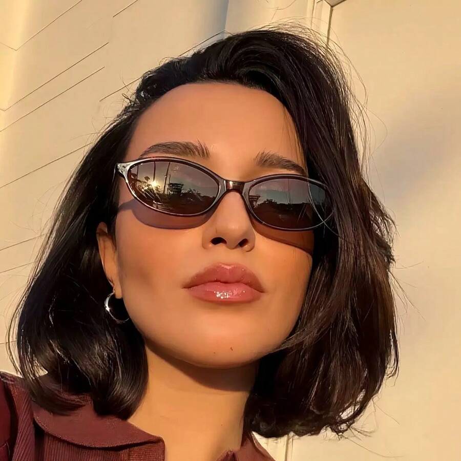 1pc Vintage Oval Small Frame Fashion Glasses, Bohemian Style, Suitable For Summer Parties, Birthday Gatherings, Holiday Outings, Travel Photography