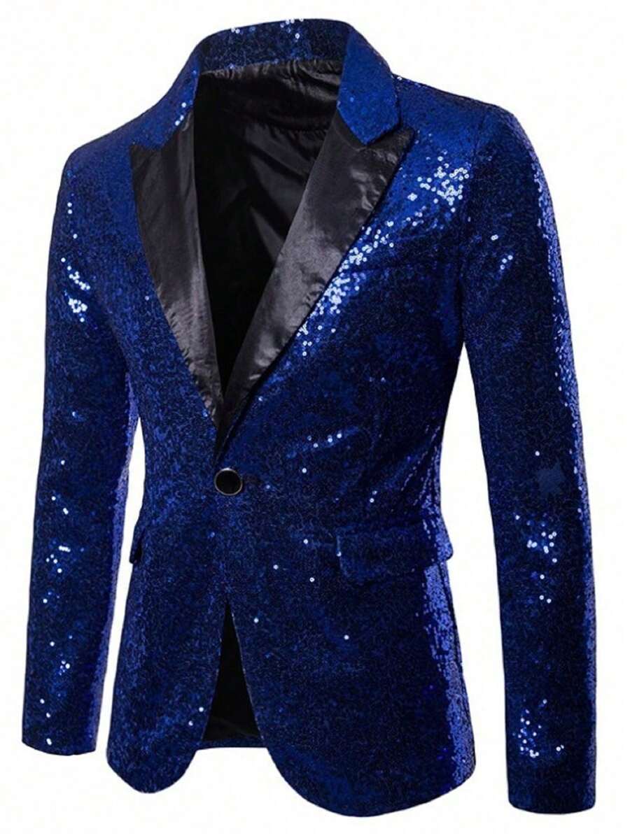 Plus Size Men's Shiny Sequin Suit Jacket, For Wedding Party, Master Of Ceremonies