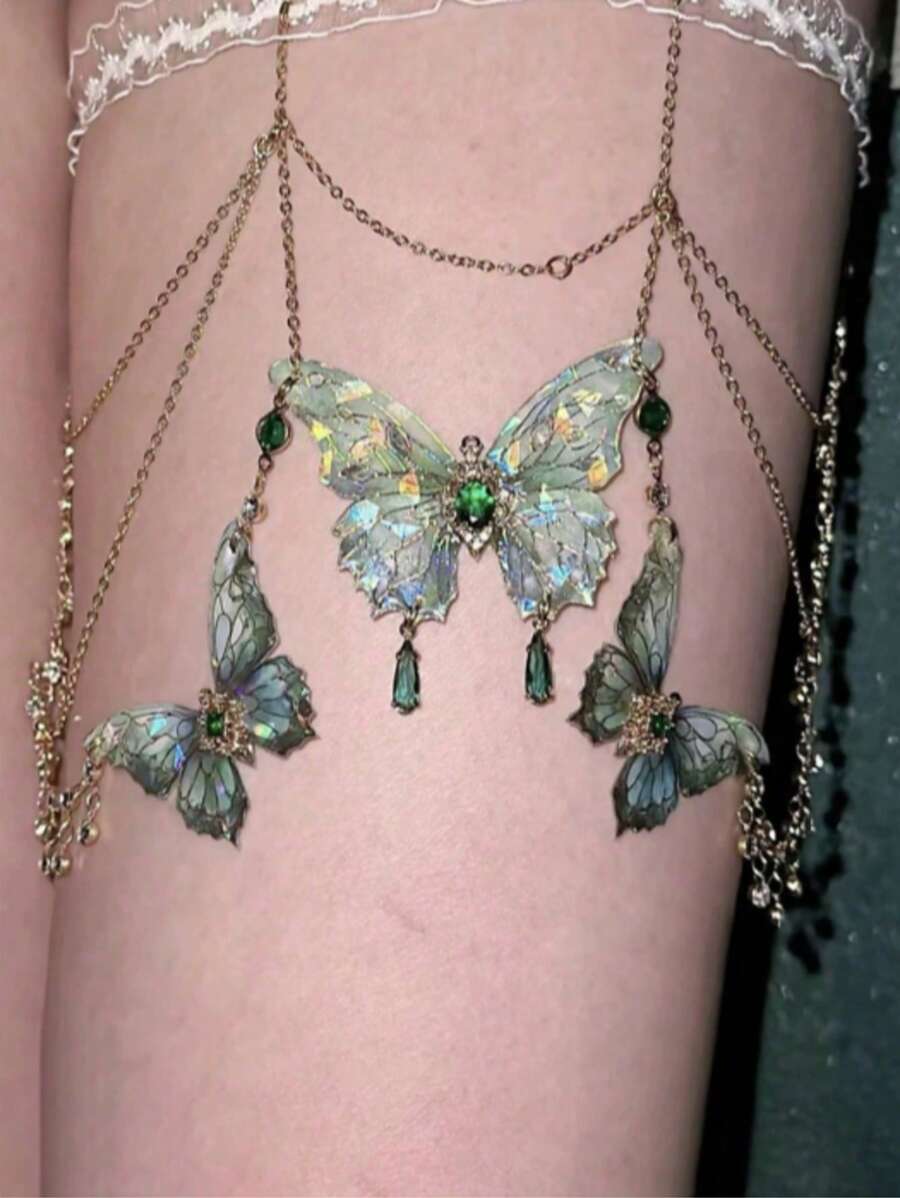 1pc Retro Chic Niche Y2K Metal Butterfly Pendant Tassel Waist Chain, Women Party Jewelry Holiday Gift