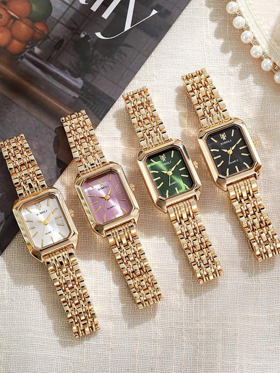 1 Stück Damen Quadratische Quarz Uhr, modisches Edelstahlarmband, minimalistisches und vielseitiges Design