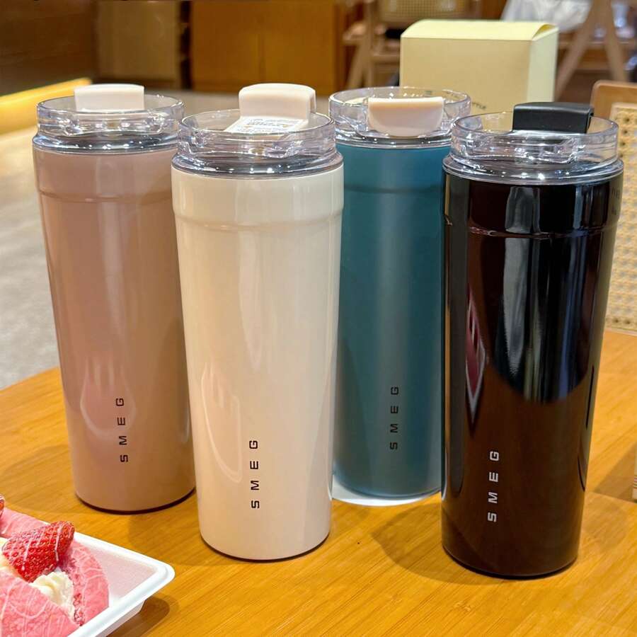NEW SMEG 550ML Office Beverage Cup Travel Portable Drinking Cup Stainless Steel Vacuum Car Leak Proof Handle Coffee Vacuum Cup Thermal Insulation Cooling Cup Back To School