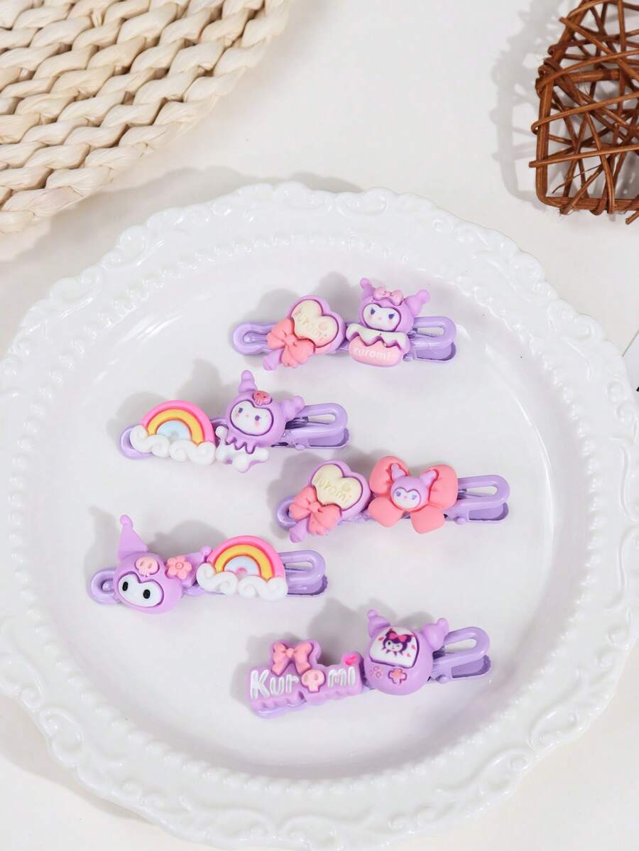 Sanrio Sanrio 2pcs/5pcs Kuromi Hello Kitty Melody Hair Clip Set, Cute Cartoon Alligator Clips & Sweet Hair Tie Rope For Girls' Daily/Bathroom/Summer Use & Role Playing Performance, Cute Cartoon Hair Accessories Claw Clips Hair Slide Hair Barrettes