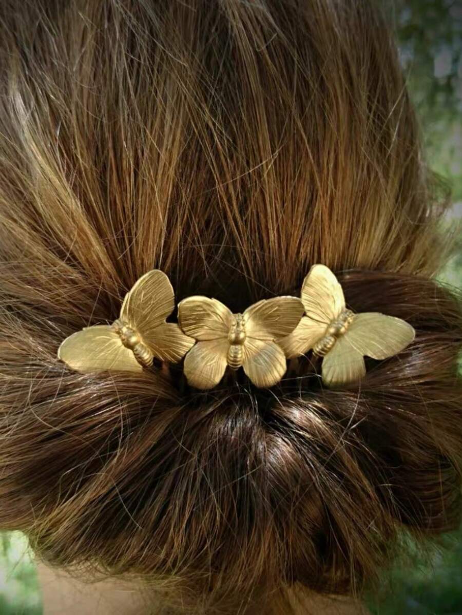 1 pieza Accesorio para el cabello de metal con mariposa vintage, elegante pasador de cabello práctico para uso diario y nupcial, peinetas, peinetas para el cabello, peineta lateral, artículos escolares