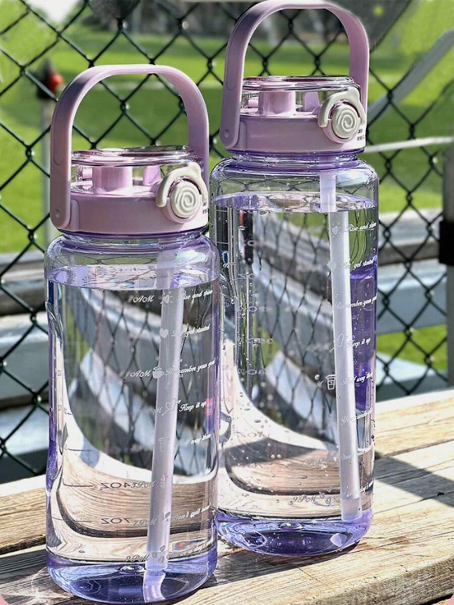 2 Litre/1.5 Litre Water Bottle With Straw Large Portable Travel Bottle Sports Fitness Mug Summer Cold Water With Time Scale